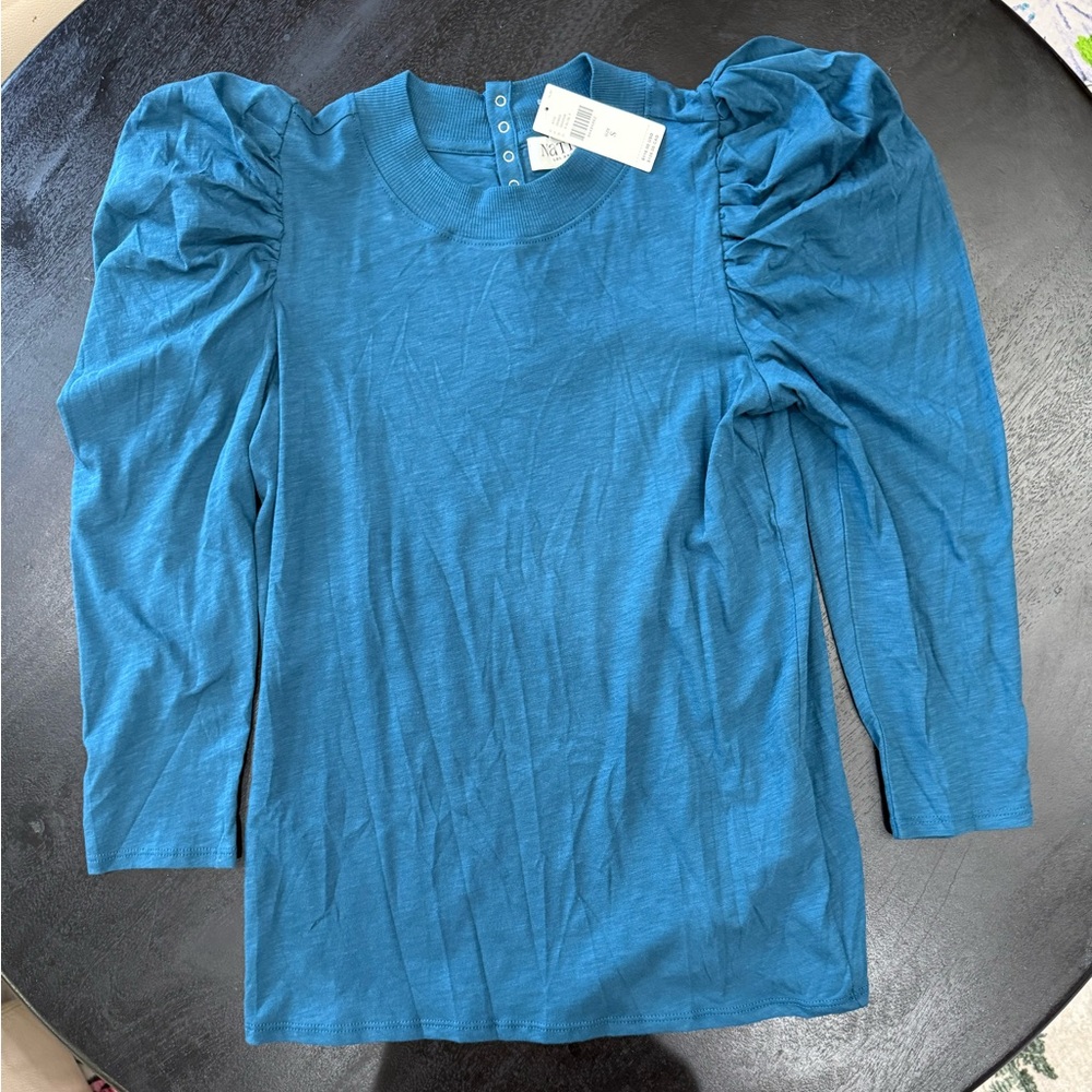 🆕💨💙Nation Los Angeles💙💨Zeta Puff Sleeve Top in Dark Blue Size Small